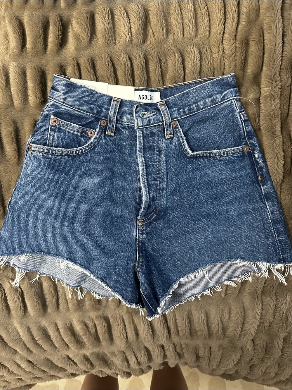 Agolde Vintage Blue High-Rise Cutoff Denim Shorts